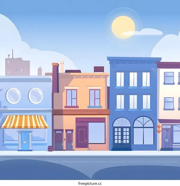 Cartoon Illustration of a City Street with Buildings