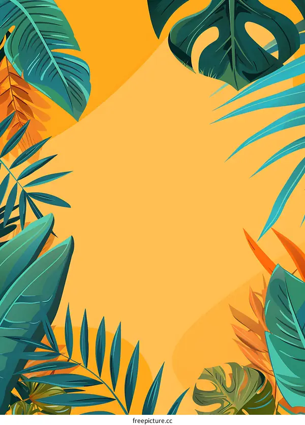 Tropical Leaves Background with Yellow Background