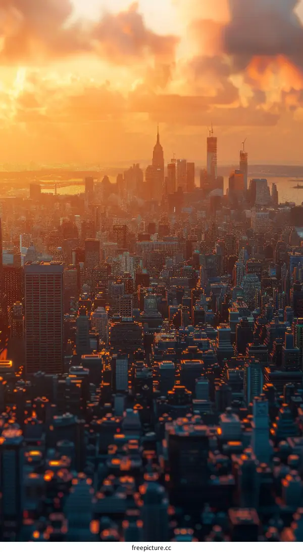 Sunrise over New York City Skyline View