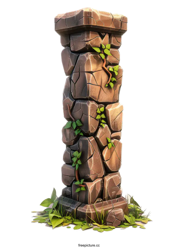 [Transparent Background PNG]Ancient Stone Pillar with Vines