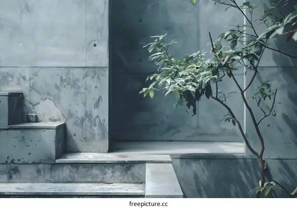 Minimalist Concrete Steps and Plant