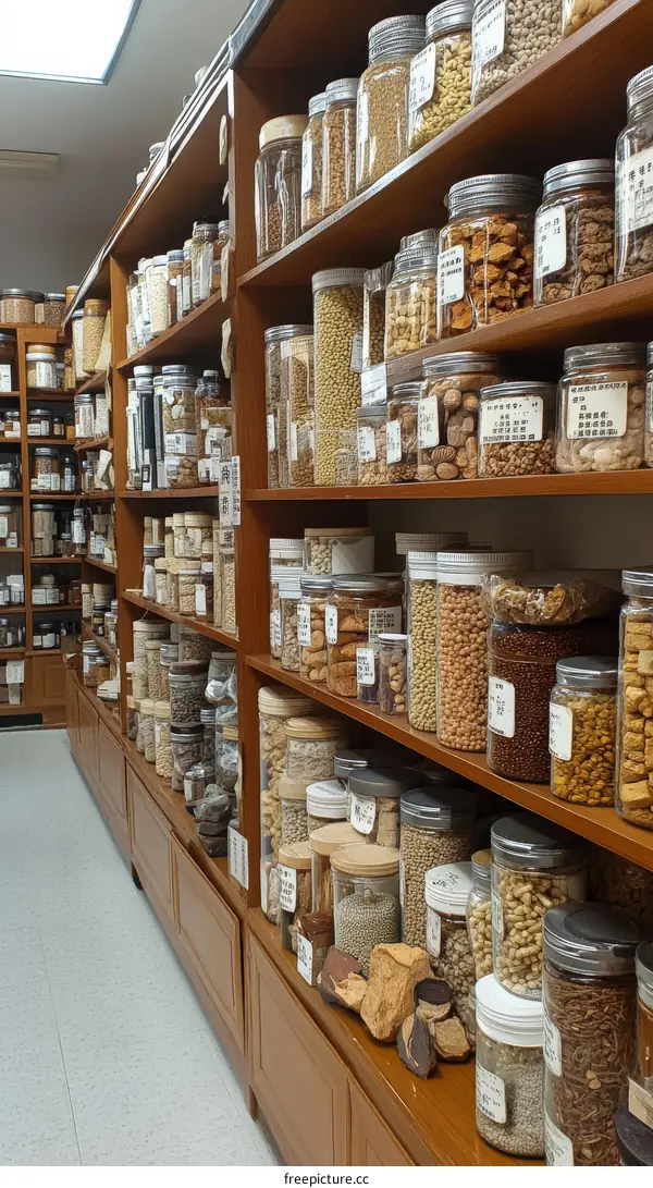 Variety of Dried Herbs and Grains in Glass Jars