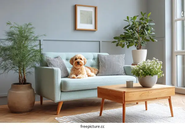 Cozy Living Room Scene with Dog