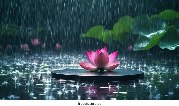 Pink Lotus Flower in the Rain