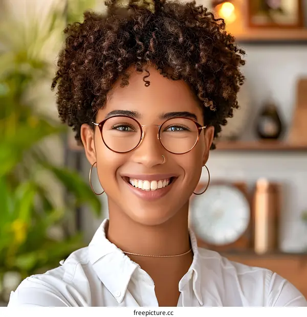 Portrait of a Smiling Black Woman with Glasses
