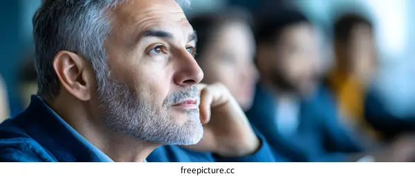 Thoughtful Man with Grey Hair and Beard