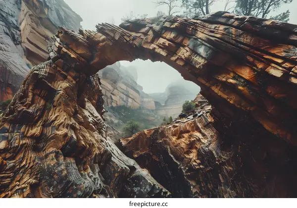 Natural Stone Arch in a Mountain Canyon