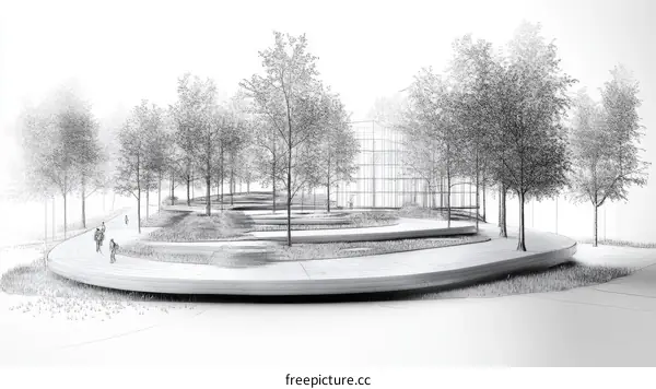 Architectural Design of Urban Park with Walking Path