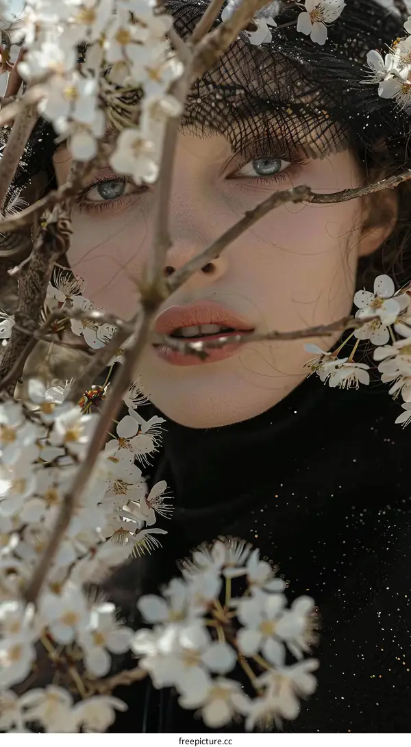 Ethereal Beauty Portrait of a Woman with Flowers
