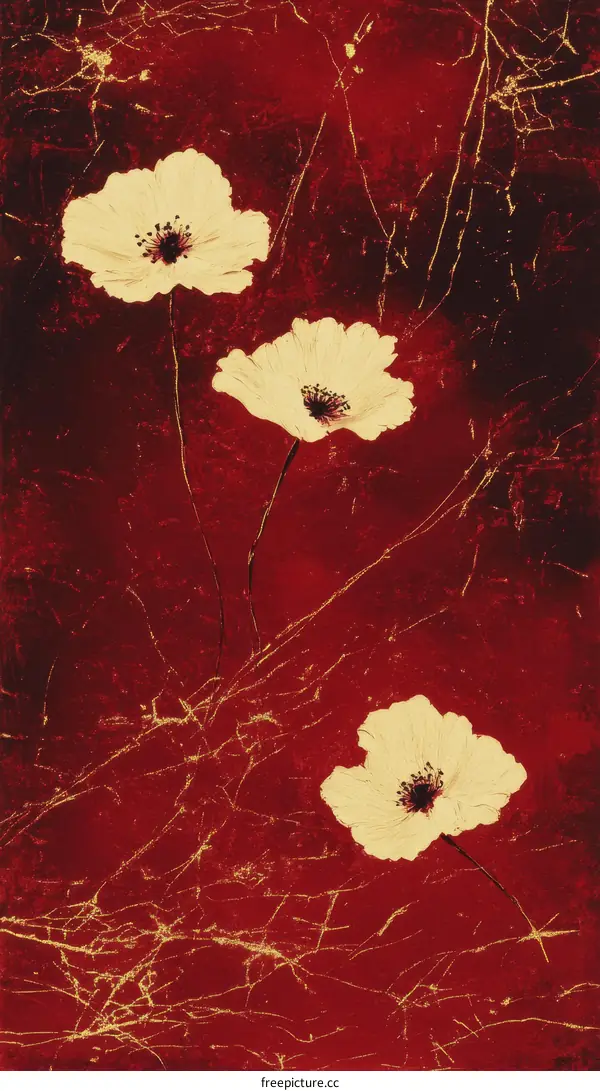 Abstract Floral Art on Red Background