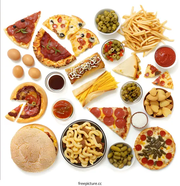 Variety of Fast Food Items on White Background