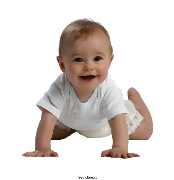 [Transparent Background PNG]Adorable Baby Crawling on White Background