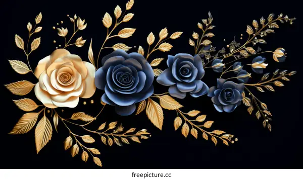 Blue and gold roses with black background