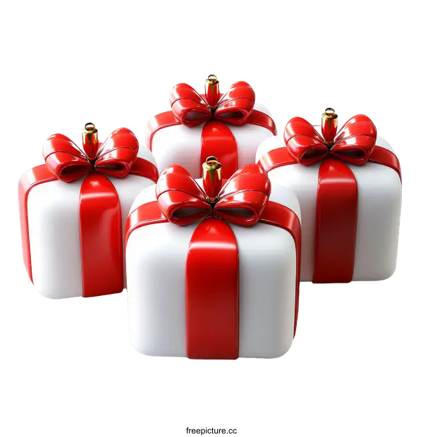 [Transparent Background PNG]Three-Dimensional Gift Boxes with Red Ribbons