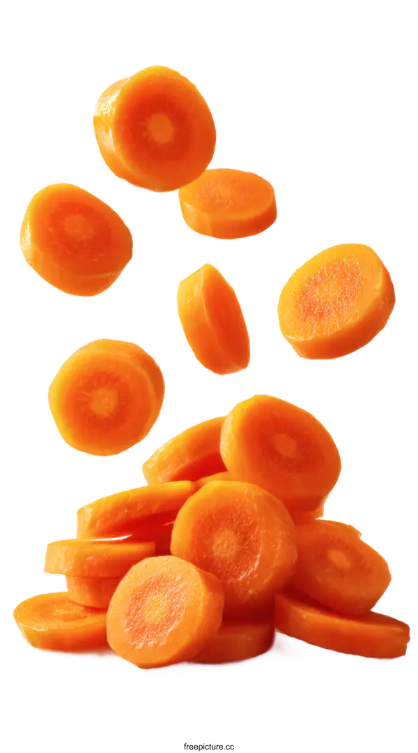 [Transparent Background PNG]Carrot Slices in Mid-Air and Stacked