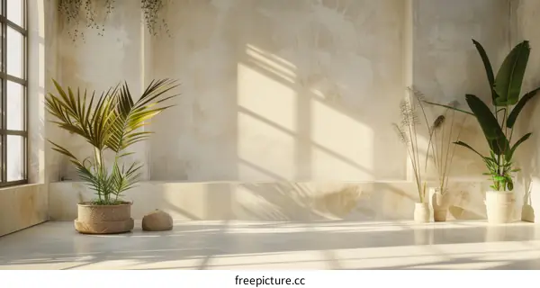 Modern Minimalist Room with Sunlight and Plants