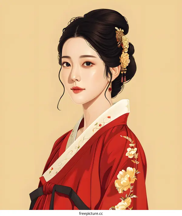 Illustration of a young woman in traditional Korean dress