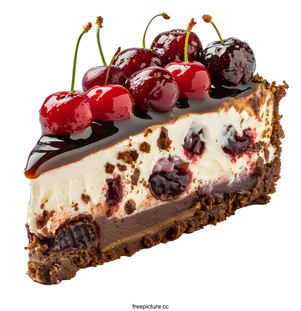 [Transparent Background PNG]A slice of cake with cherries on top