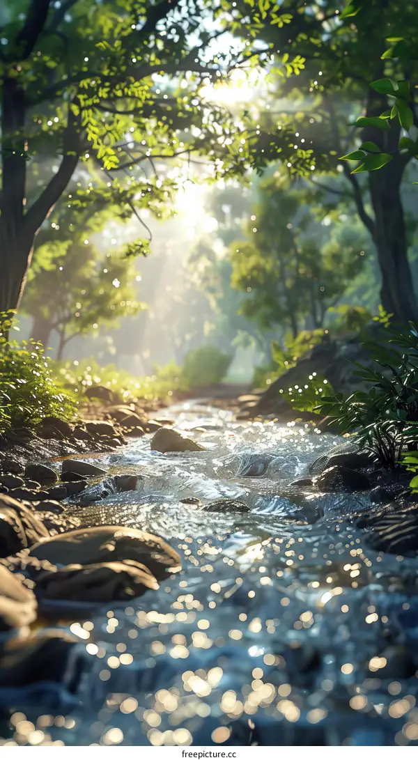 Small River Flowing Through a Lush Forest