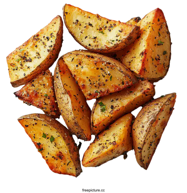 [Transparent Background PNG]Roasted Potato Wedges Close Up