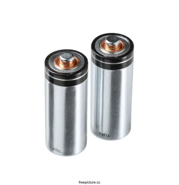 [Transparent Background PNG]Two Silver Metal Batteries on White Background