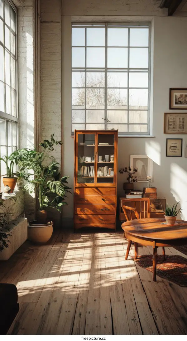 Sunlight Drenched Industrial Loft Living Room