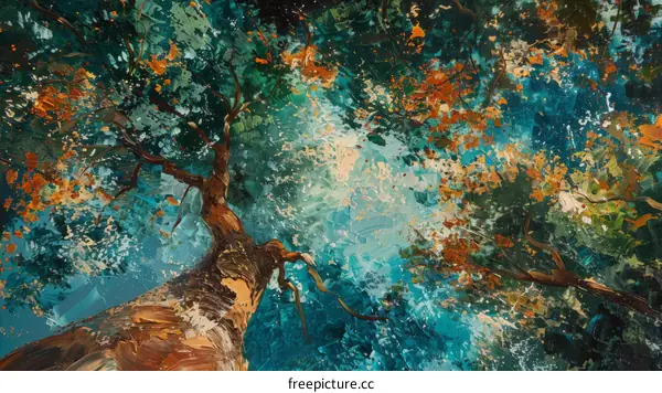 Colorful Trees with a Blue Background