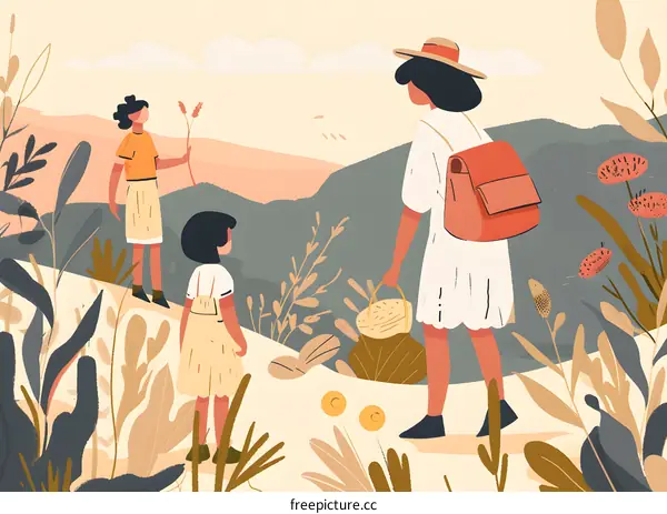 Family Hike Through Nature With Backpack