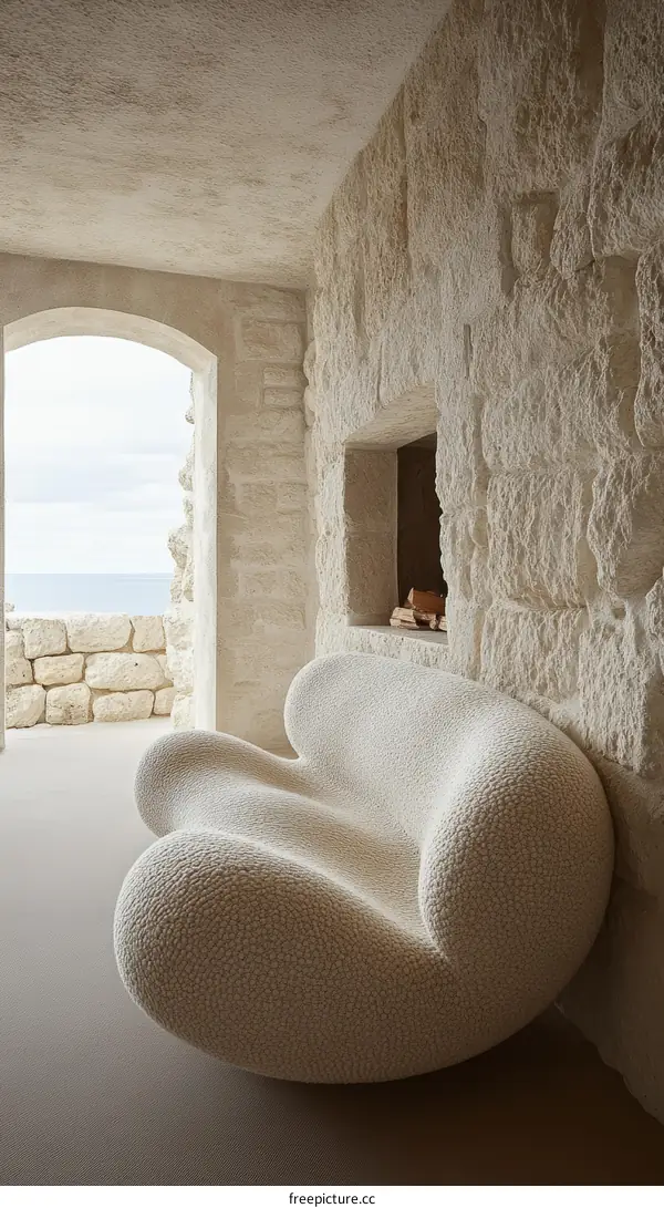 Modern Beige Sofa in a Stone Interior