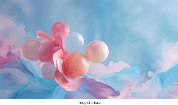 Pastel Balloons Floating in a Dreamy Sky