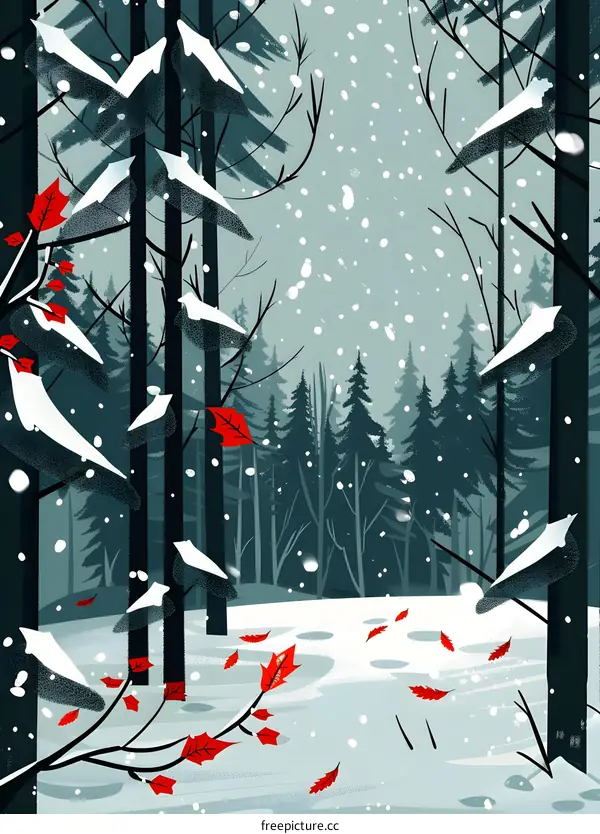 Snowy Forest Landscape Illustration