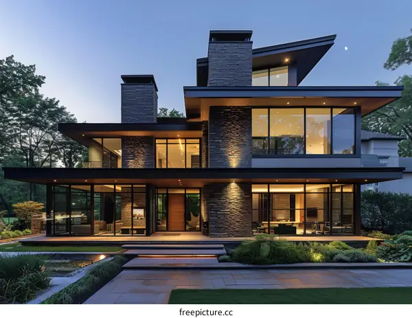 A Stunning Modern House with a Black Exterior and Large Windows