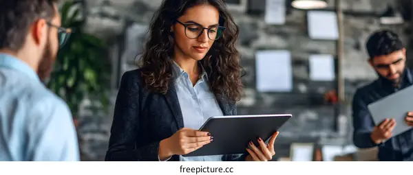 Businesswoman Using Tablet, Casual Office Setting