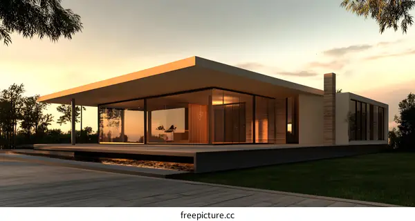 Modern Minimalist House with Large Windows and a Pool