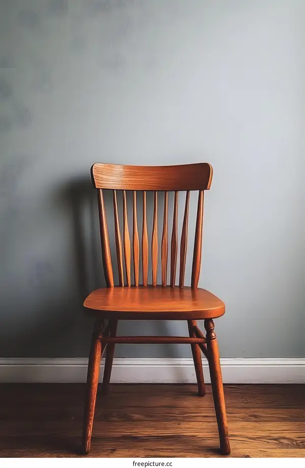 Wooden Chair Against A Light Blue Wall