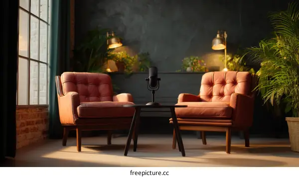 Modern Living Room Interior Design with Leather Armchair