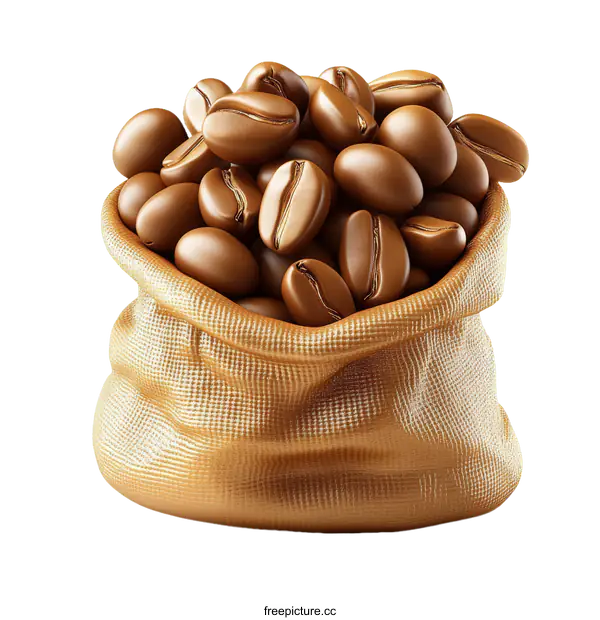 [Transparent Background PNG]Coffee Beans in a Gold Sack Illustration