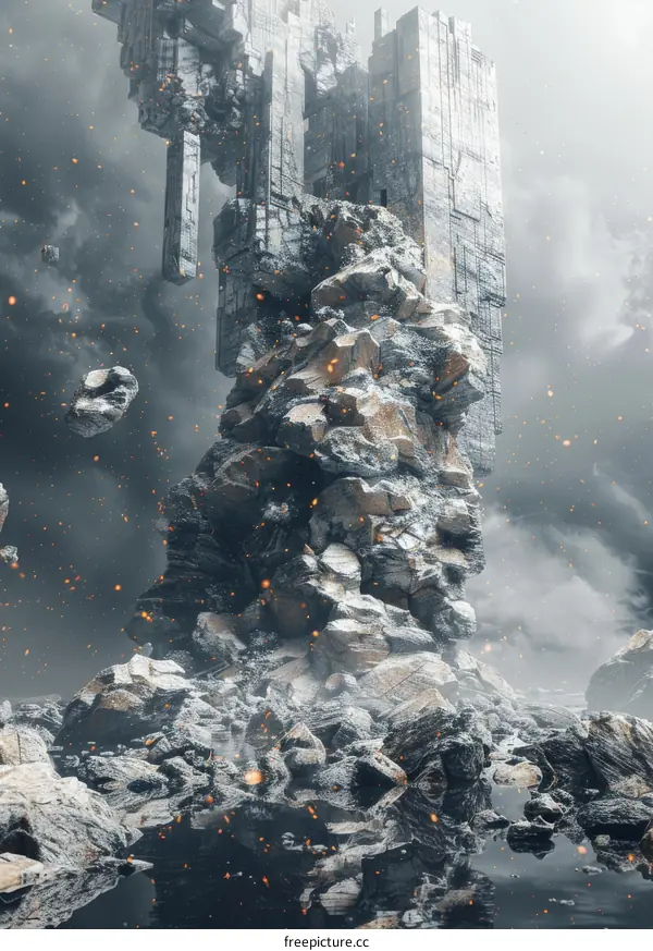 Ruined Structure in a Post-Apocalyptic Landscape