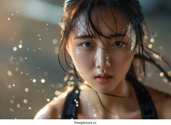 Portrait of a Determined Young Female Athlete Sweating During an Intense Workout