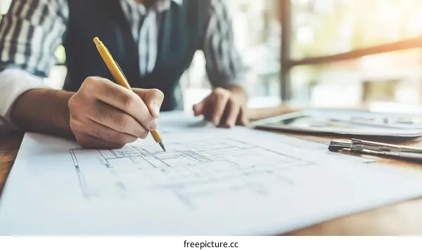 Architect Working on Architectural Drawings