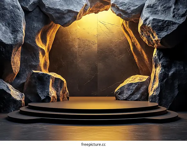 Dark Stone Cave Stage Display