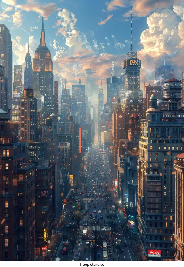Futuristic Cityscape Aerial View Illustration