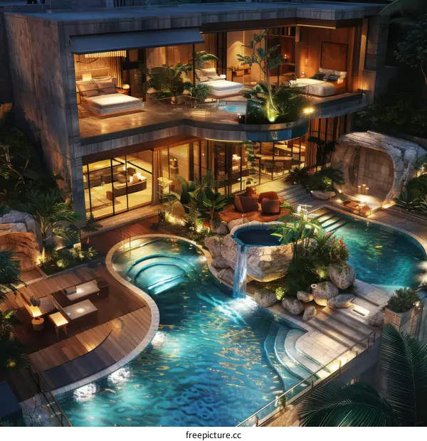 Modern Luxury Rainforest Villa with Private Waterfall