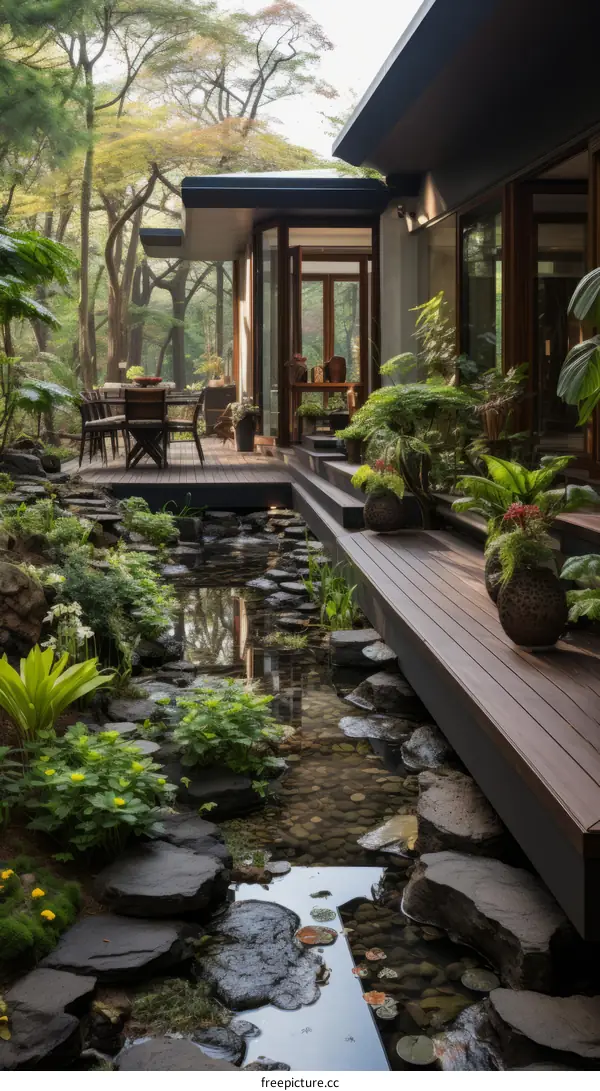 Courtyard with a Stream and Plants