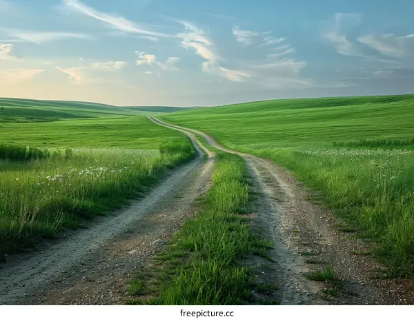 Country Road Winding Through Green Fields