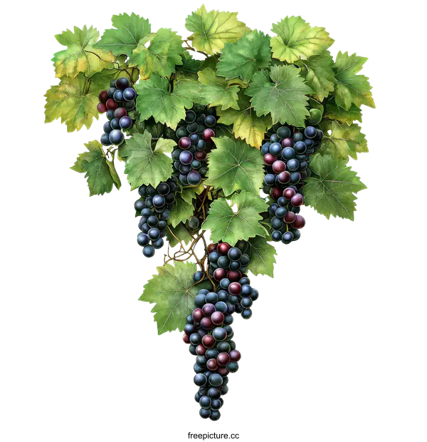 [Transparent Background PNG]Artistic Watercolor Grapes and Leaves Decoration