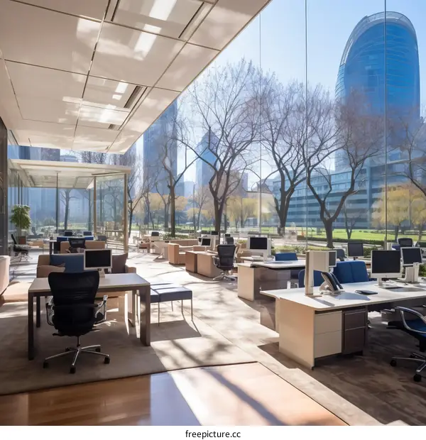 Modern Office Space with Ample Light and Greenery