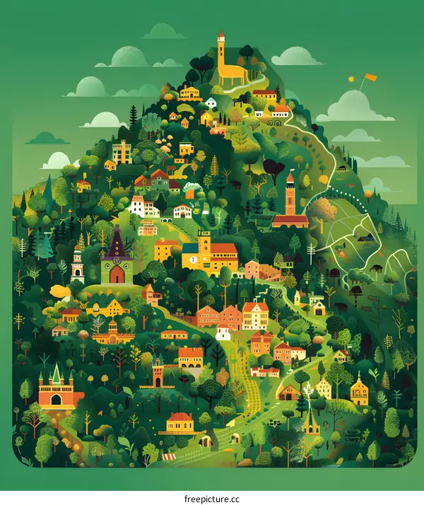 Green Village Hilltop Illustration