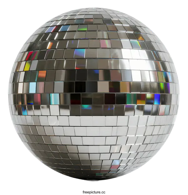 [Transparent Background PNG]Shiny disco ball with colorful reflections for party decoration