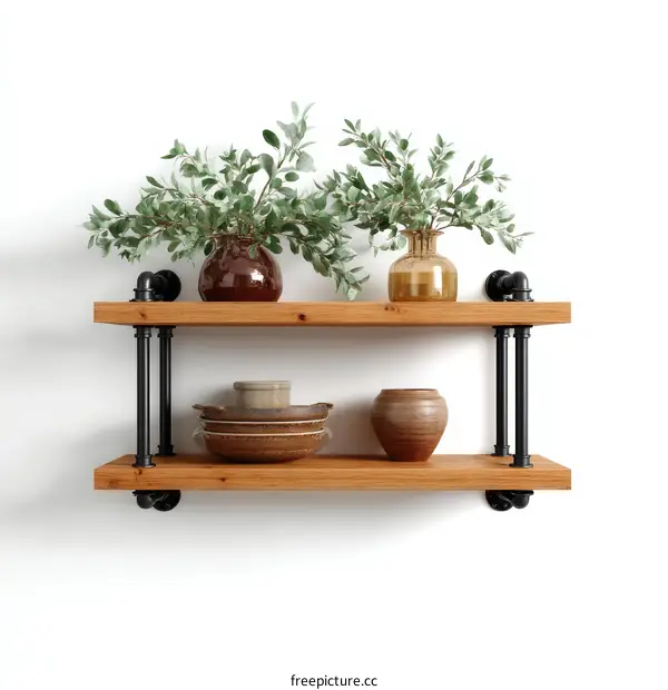 Rustic Wooden Floating Shelves with Decor